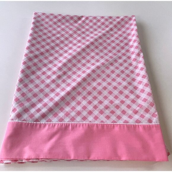 Vintage 70s flat/top sheet, pink checkered bedsheet, twin size,  Dan River - Picture 1 of 10